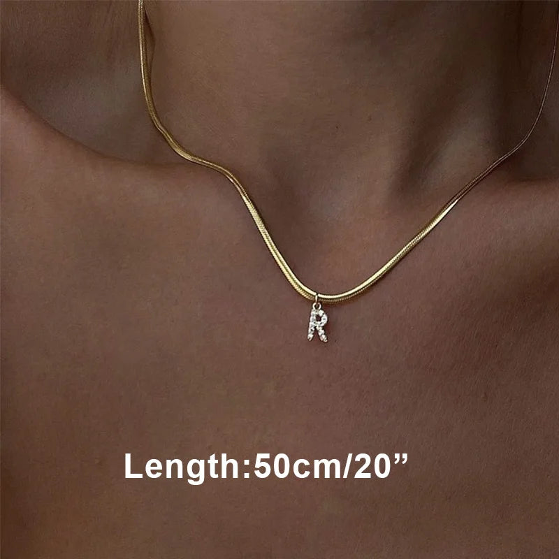 Women Tiny Letter A-Z Initial Necklaces, Small Shiny Letter Girl Chain Choker, Gold Color Stainless Steel Layered Collar Jewelry