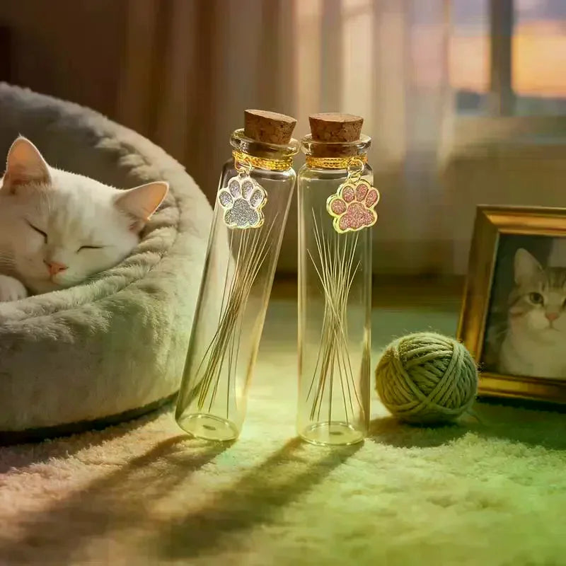 Pet Fur Memorial Glass Bottle Cat Whiskers Storage Bottle With Cork Stopper For Storin close-up view