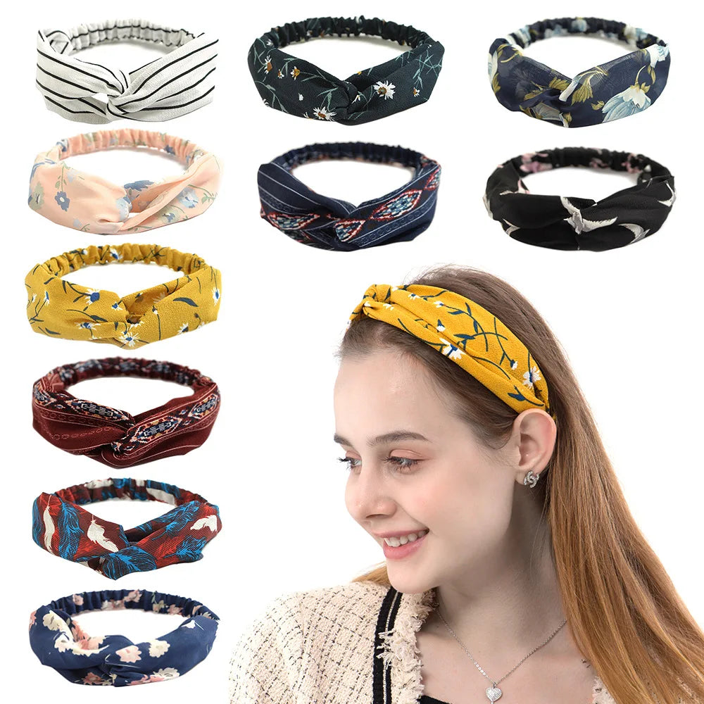 Fashion Bohemian Style Hair Bands Elastic Yoga Headband Women Headwear Print Vintage Cross Unisex Sc