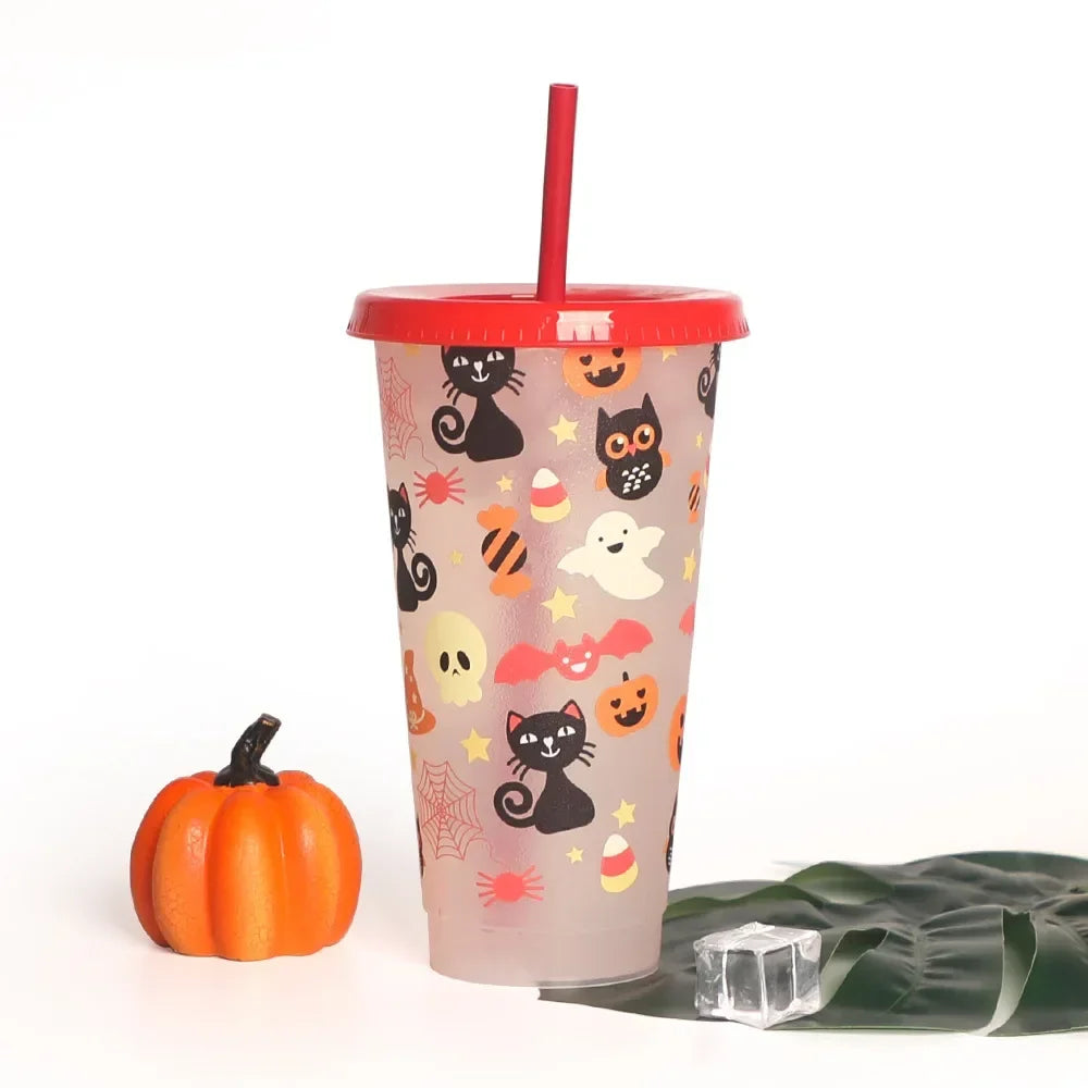 710ml Reusable with Straws Creative Water Cups Changing Colour Cup Magical Plastic additional angle