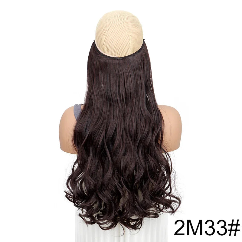 WIGSIN Synthetic One Piece No Clip Hair Extension 20Inch Long Curly Fish Line Fake Hai close-up view