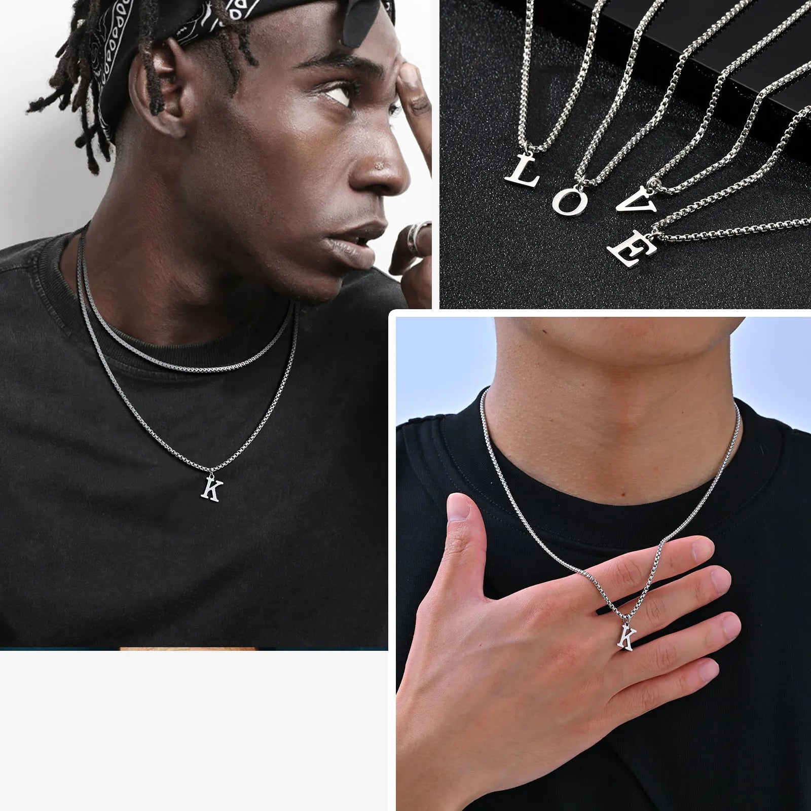 Minimal A-Z Initial Necklace for Men | Stainless Steel Letter Pendant detail view