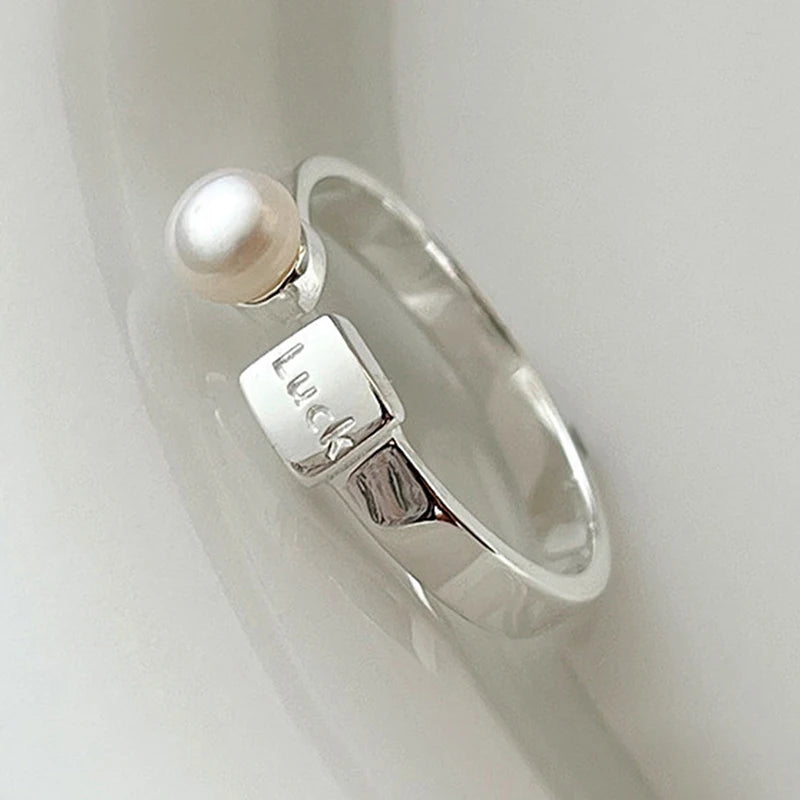 PANJBJ 925 Sterling Silver Pearl Irregular Ring for Women Shell Overlapping Hollow additional angle