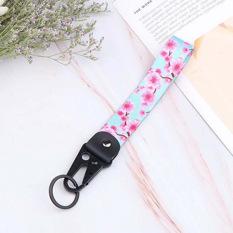 Sakura Cherry Blossom Car Keychain Lanyard | Metal Key Holder with Alloy Clip additional angle