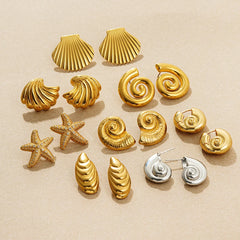 Vintage Gold Snail Shell Drop Earrings | CZ Zircon Beach Jewelry for Women