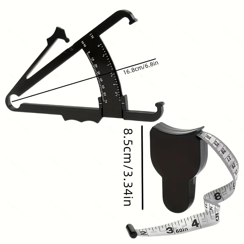 Body fat caliper and Waist Measurement Tape set - handheld fat caliper and tape combinat detail view