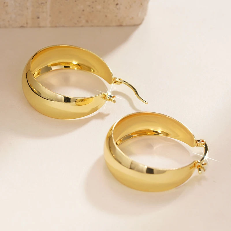 Huitan Charming Women Hoop Earrings Gold Color Metal Luxury Accessories Fashion Grace lifestyle view