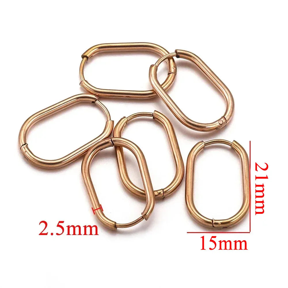 Gold Plated Rectangular Hoop Earrings | 6pcs Stainless Steel Jewelry Findings for DIY alternate view