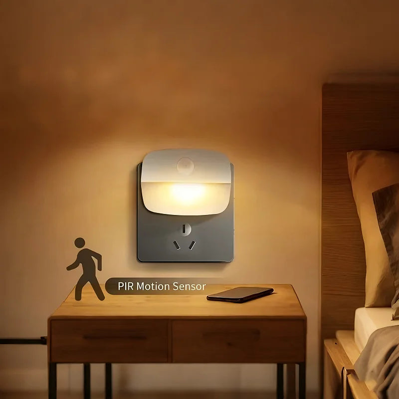 EU Plug Night Light with PIR Sensor | Automatic On/Off LED for Bedroom and Hallway