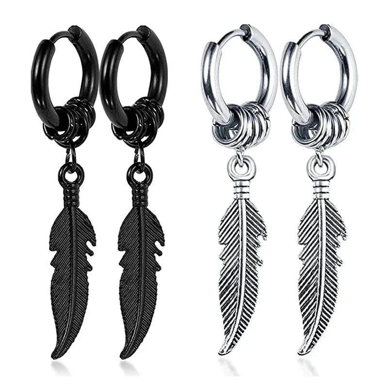 Cross Feather Stud Earrings Set | Unisex Stainless Steel Punk Jewelry lifestyle view