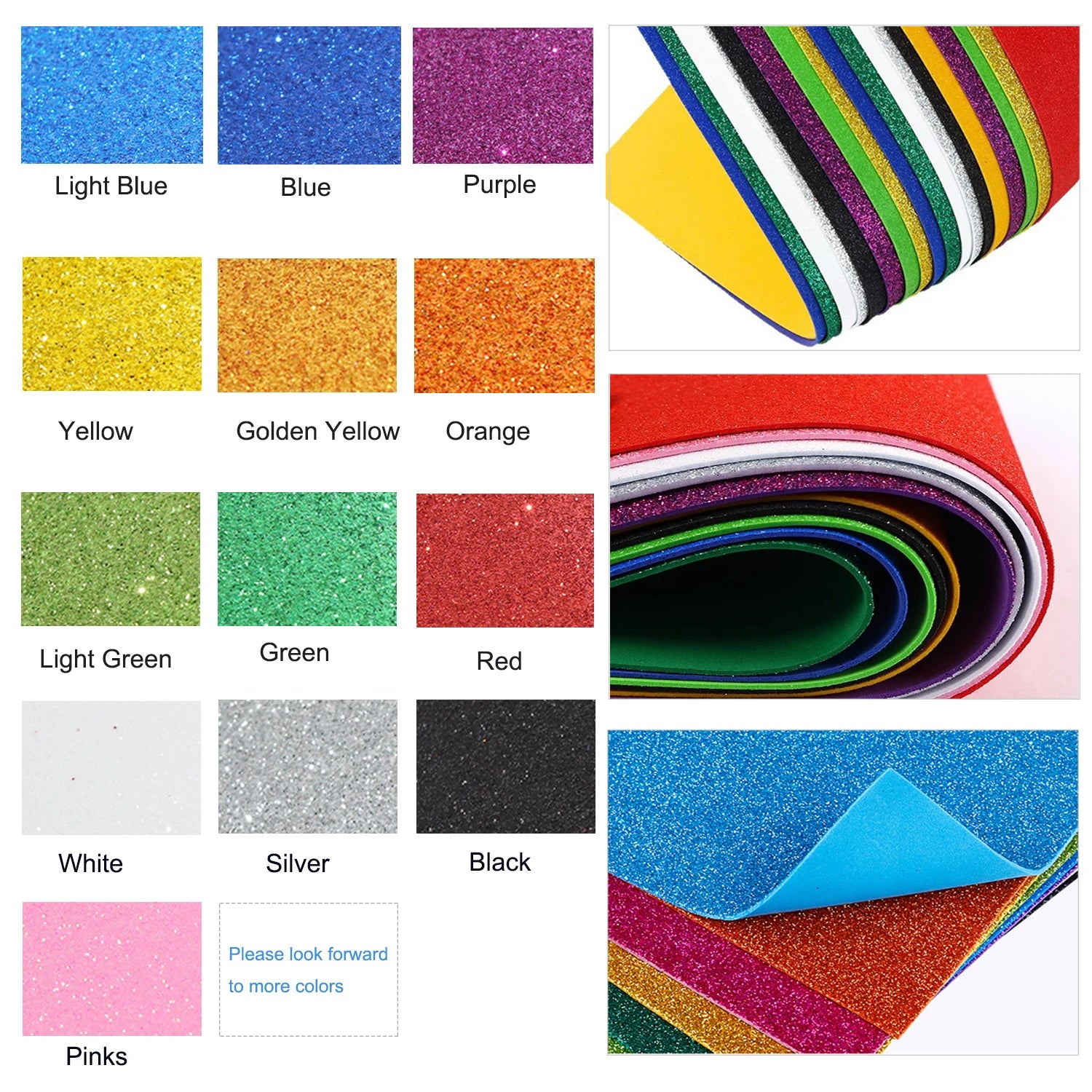 Glitter EVA Foam Sheet 40x60cm | Self-Adhesive Sparkly Foam Paper for DIY Crafts and Dec detail view