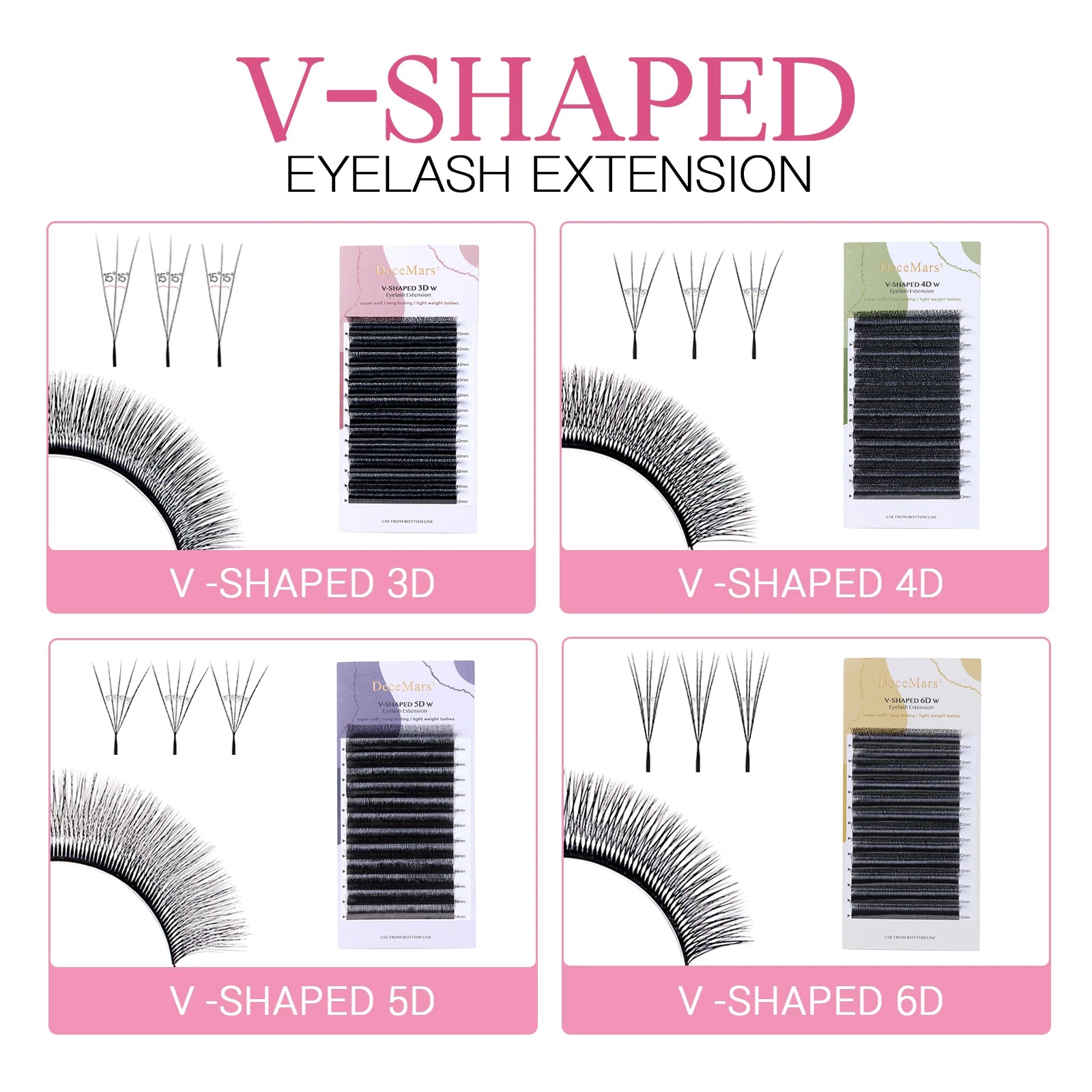 DeceMars V-shaped 3D 4D 5D 6D Eyelash Extensions | Matte Black 12 Rows Tray alternate view