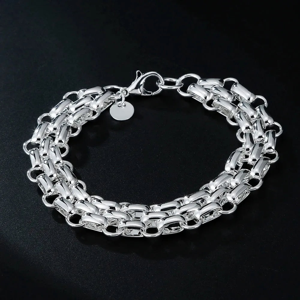 Fine 925 Sterling Silver Noble Nice Chain Solid Bracelet for Women Men Charms Party G lifestyle view