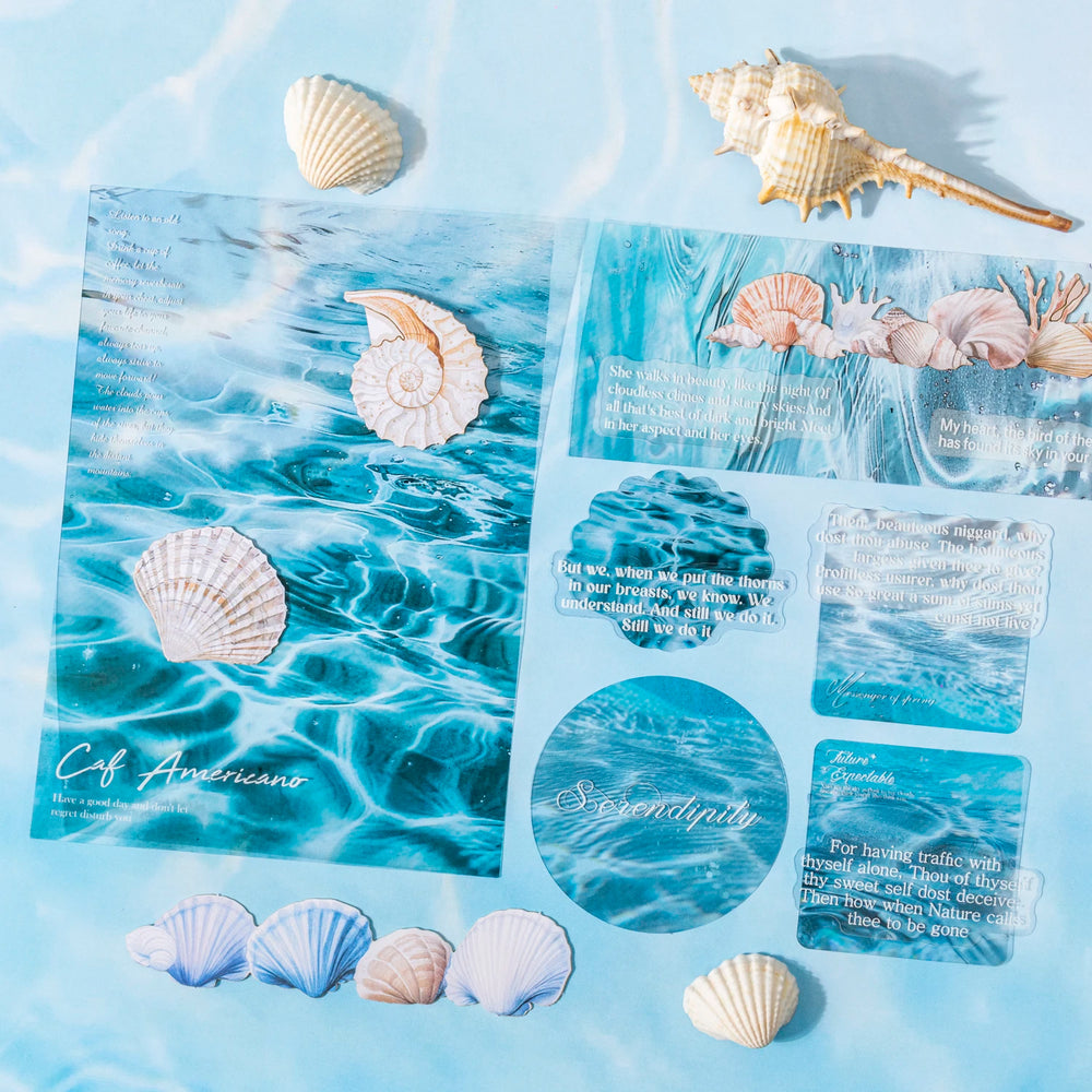 25 Sheets Blue Ocean Theme Dual Texture Sticker Pack | Scrapbook and Journal Decor Se alternate view