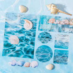 25 Sheets Blue Ocean Theme Dual Texture Sticker Pack | Scrapbook and Journal Decor Se alternate view