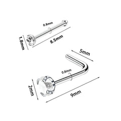 1/4/8PCS 20G 316L Stainless Steel Zircon Nose Piercing Stud for Women Men, L Shape No alternate view
