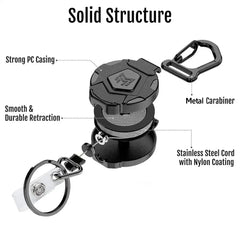 Retractable Keychain Badge Reel Steel Carabiner Silver