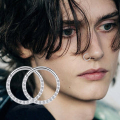 Steel Hinged Segment Hoop CZ Stone Nose Ring Nipple Clicker Ear Cartilage Tragus Helix L detail view
