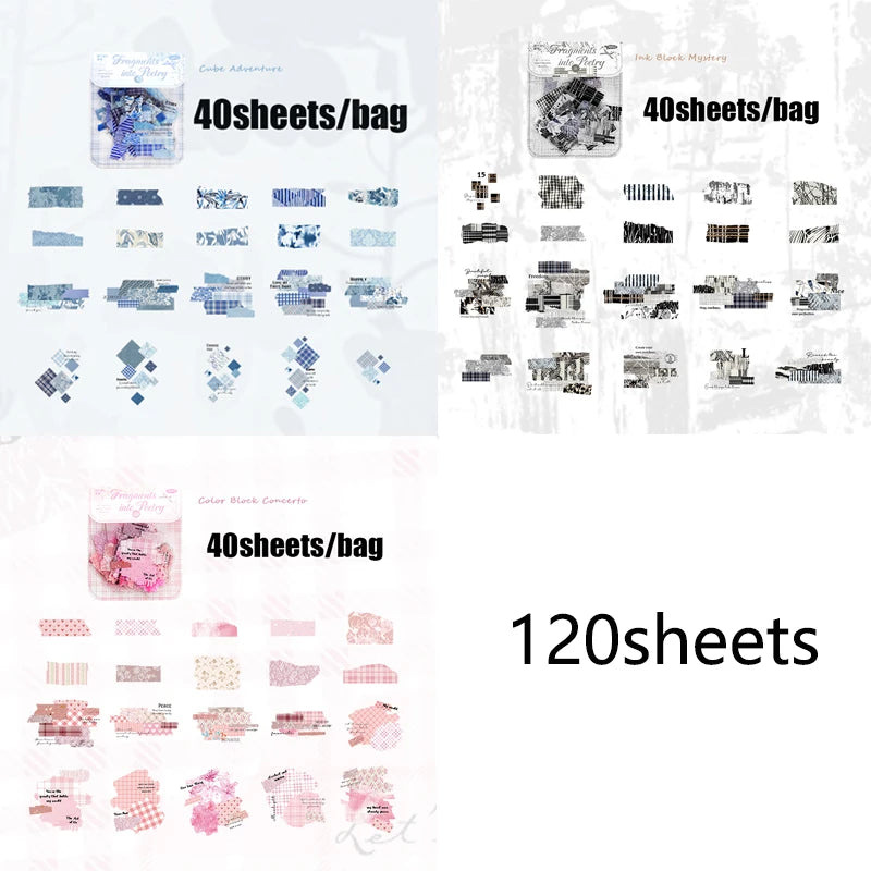 Fragmented Verse Patchwork Fabric PET Sticker Pack | 120pcs DIY Craft Stickers alternate view