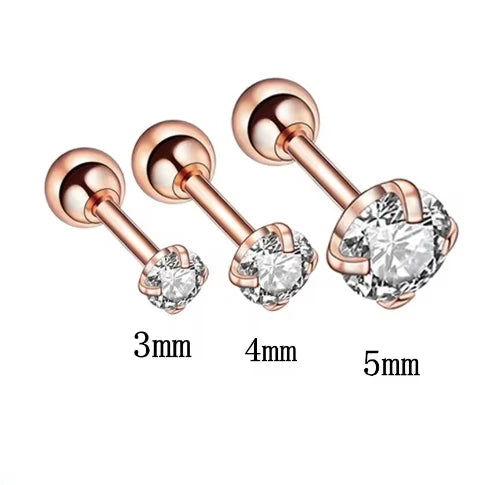 3Pairs Classic Round Zirconia Stud Earrings For Women, Stainless Steel Women's Cartila close-up view