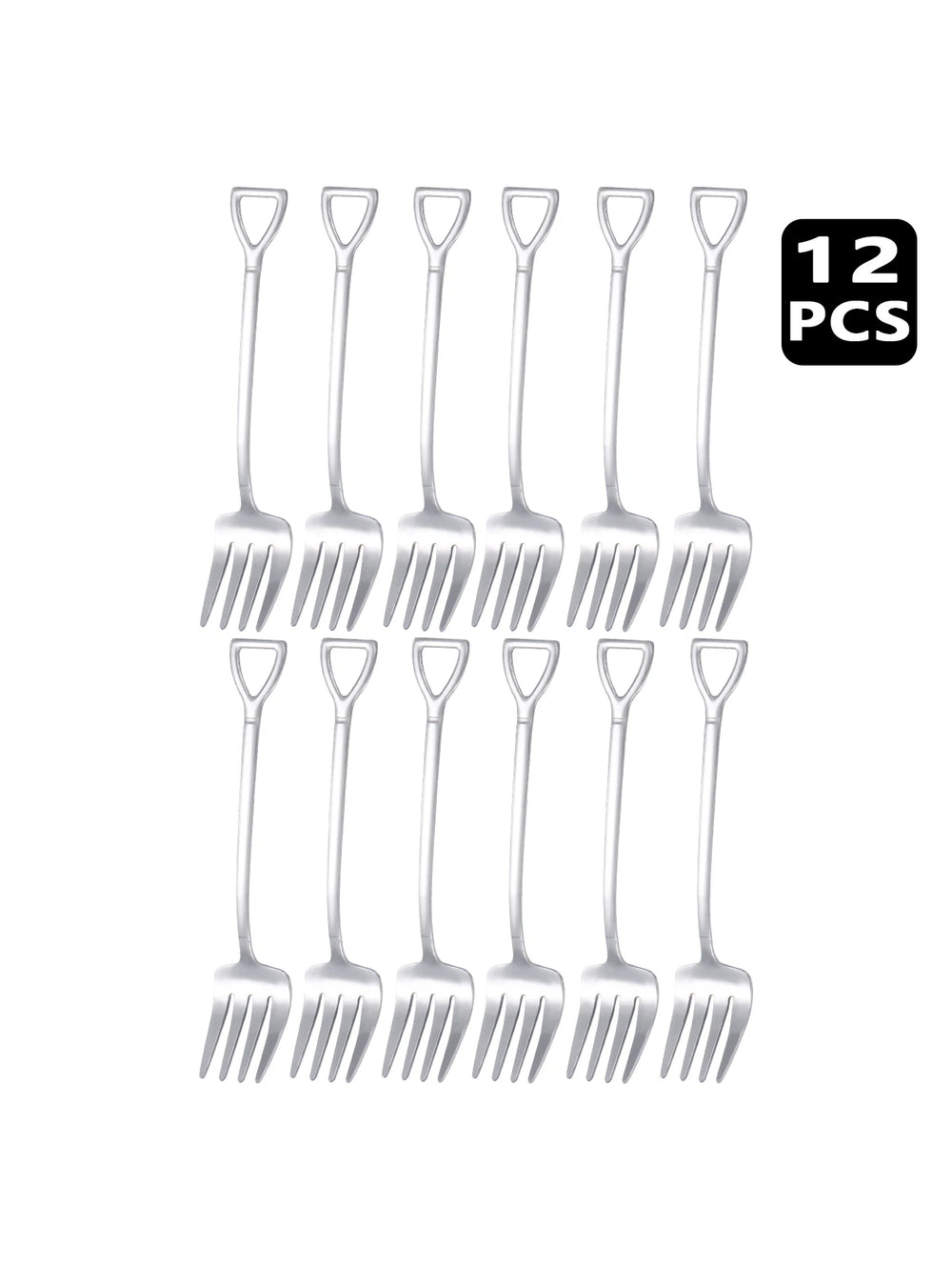 4 8 12 Piece Stainless Steel Dessert Fork Set | Shovel Shaped Small Fruit Fork for Parties