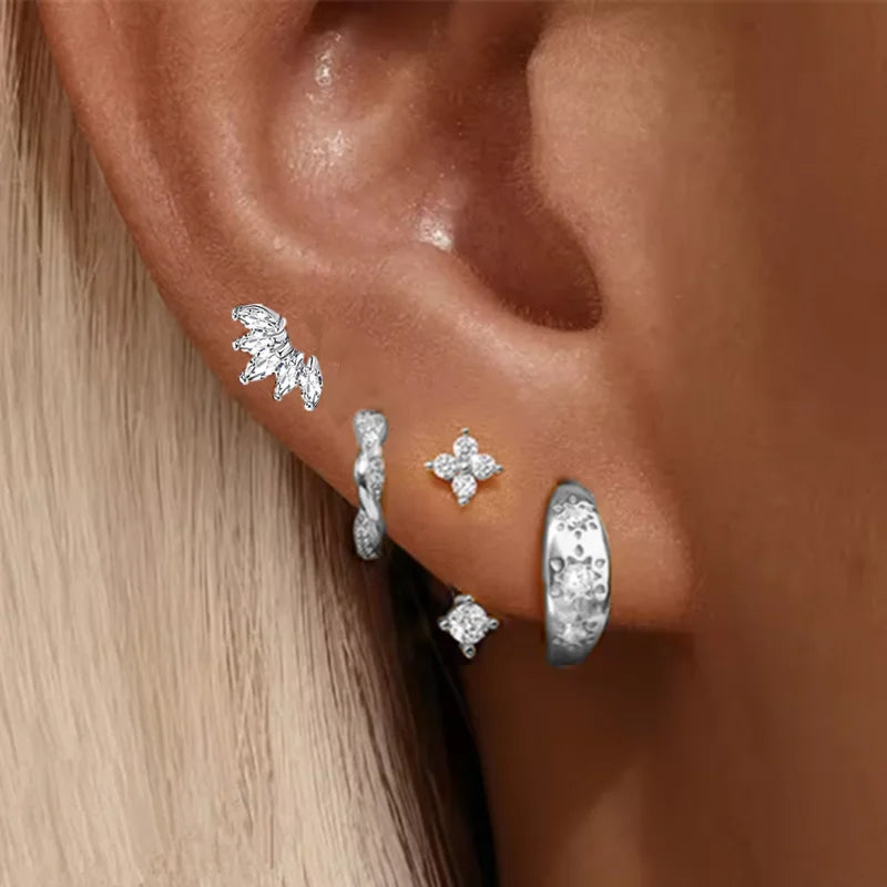 4PCS Fashion Stainless Steel Zirconia Star Huggie Hoop Earrings Set for Women Curio additional angle