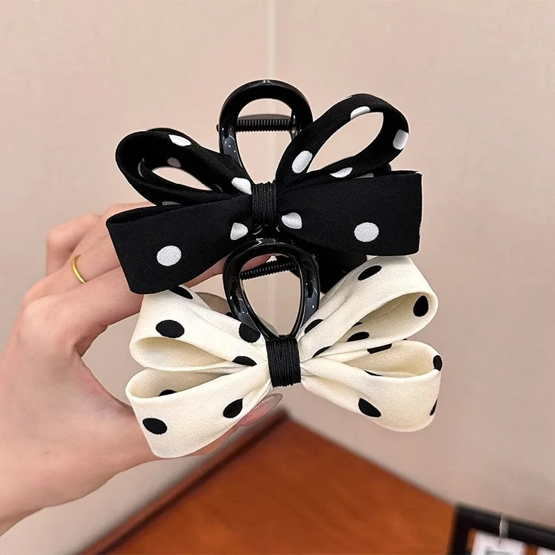 1/2pcs Dot Bow Hair Clip Polk for Women Elegant Temperament Shark Clip Fashion Girl Ponytail Clip