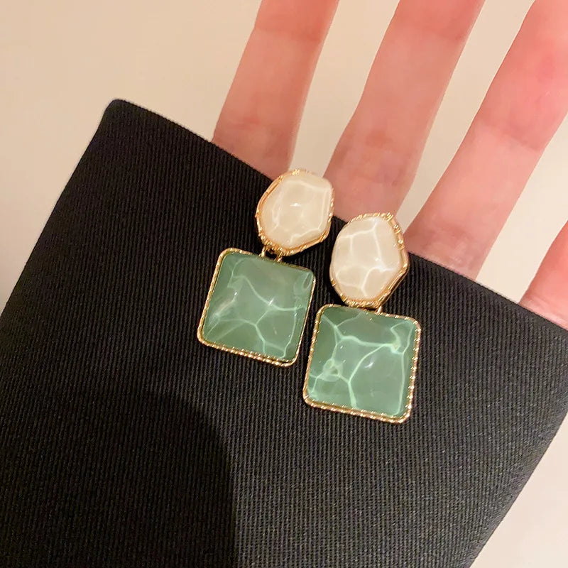 New Vintage Blue Coffee Square Oval Rhinestones Stud Earrings Women Shiny Cubic Geo additional angle