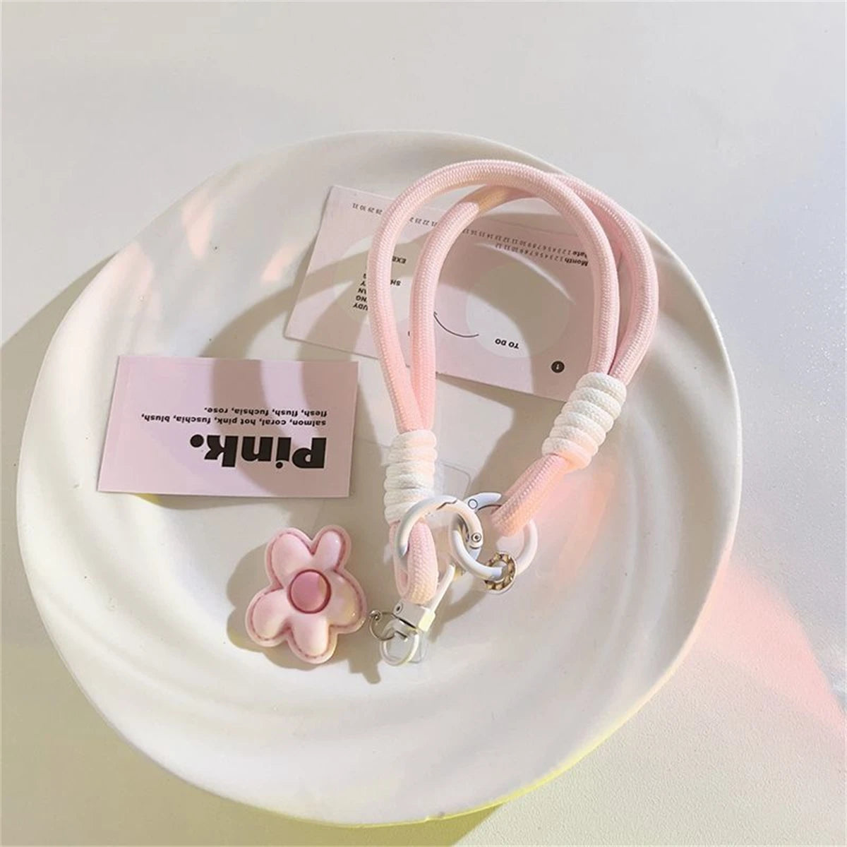 Cute Leather Flower Strap For Phone Lanyard Strap Hanging Chain Ring Cord With Patch Wri detail view