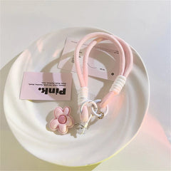Cute Leather Flower Strap For Phone Lanyard Strap Hanging Chain Ring Cord With Patch Wri detail view