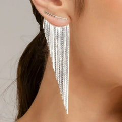 A Pair of Silvery Fashionable Tassel Earrings, Sexy and Elegant Earrings, Perfect Accessories for Ho