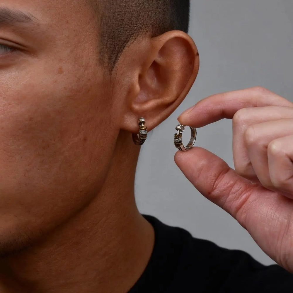 Creative Unique Design Textured Metal Chunky Hoop Earrings for Men Fashion Hiphop Party detail view