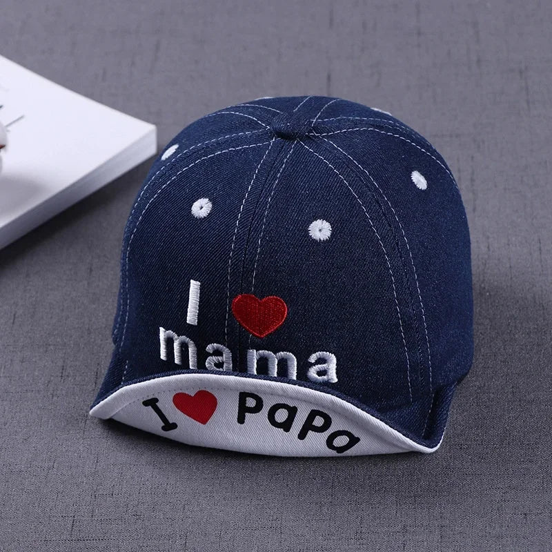 Baby Denim Baseball Cap with I Love Mama Lettering | Summer Hat for Boys and Girls alternate view