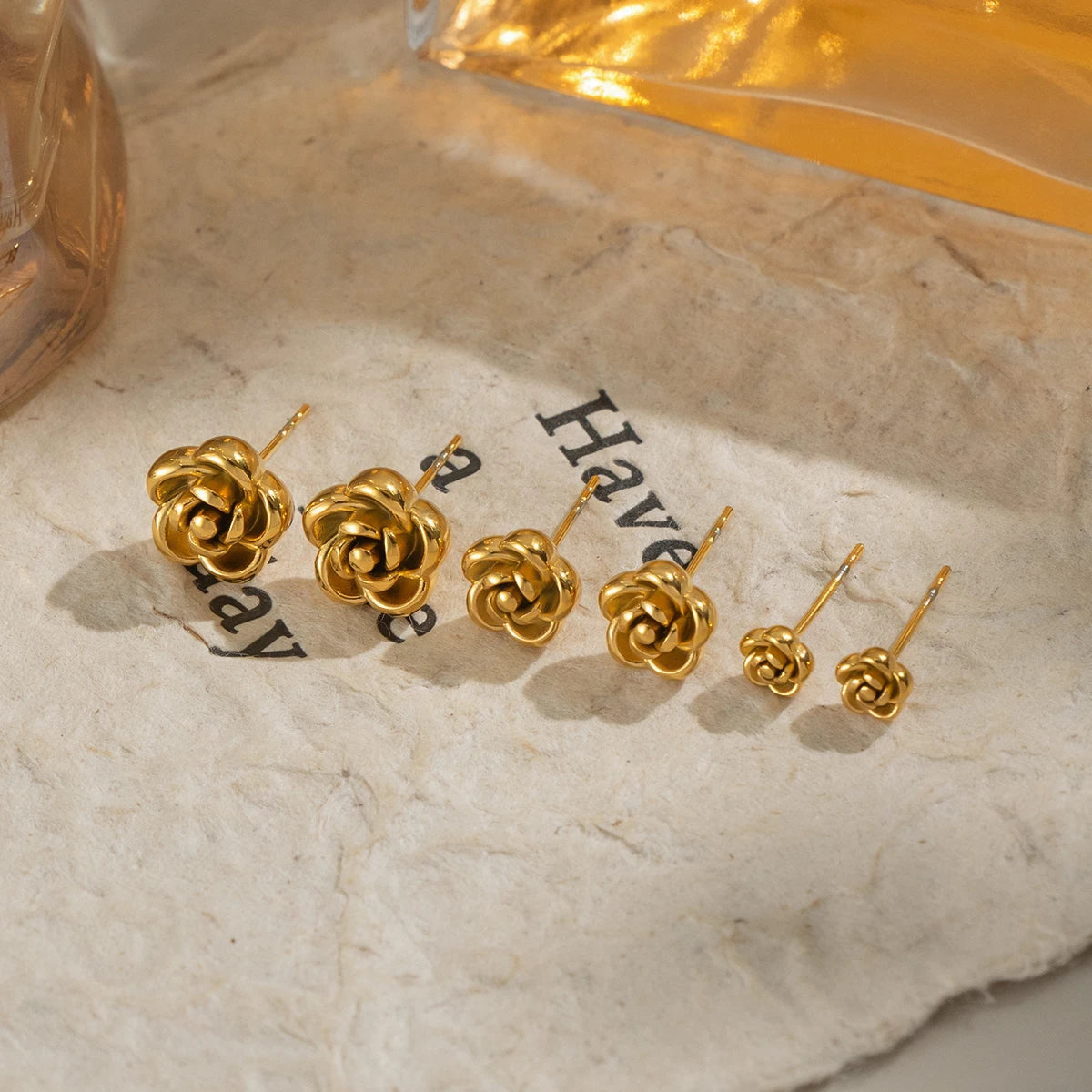 Rose Flower Stud Earrings | 18K Gold Plated Stainless Steel Daily Jewelry for Women alternate view