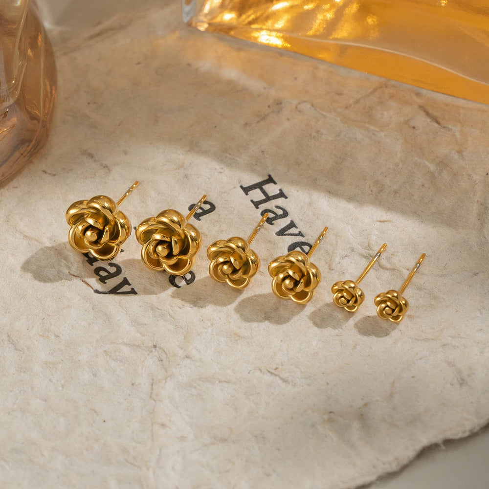 Rose Flower Stud Earrings | 18K Gold Plated Stainless Steel Daily Jewelry for Women alternate view