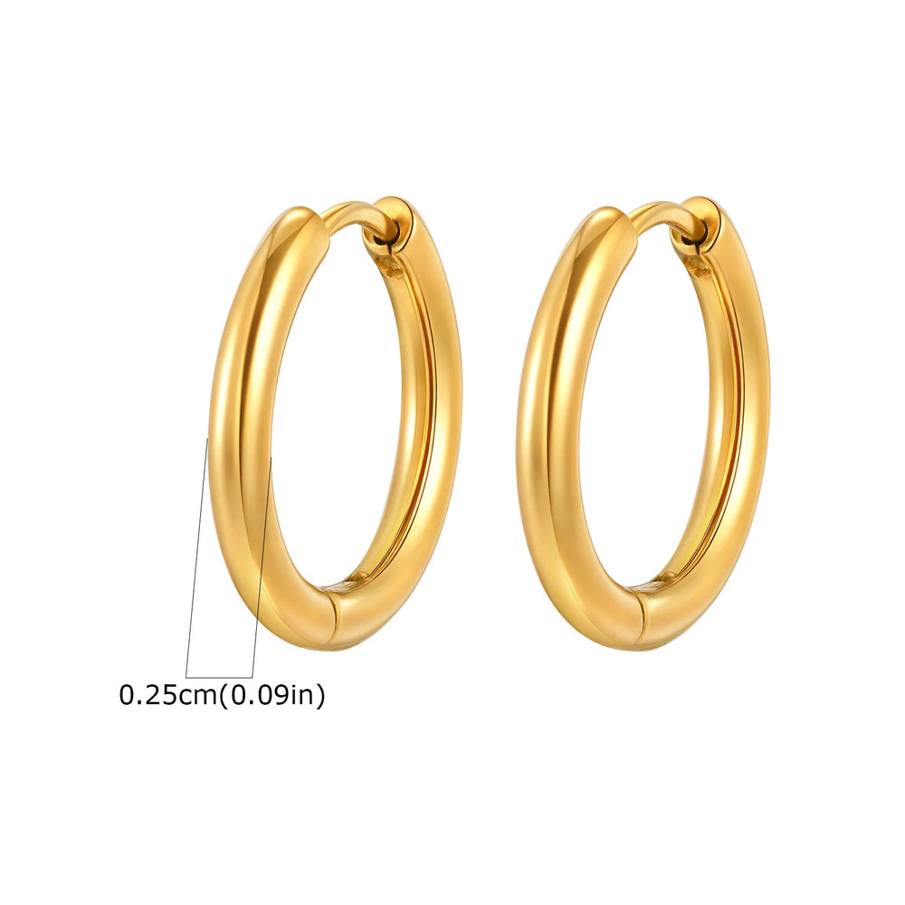 1Pair Round Circle Small Hoop Earrings for Women Men, Gold Plated Stainless Steel Lar alternate view