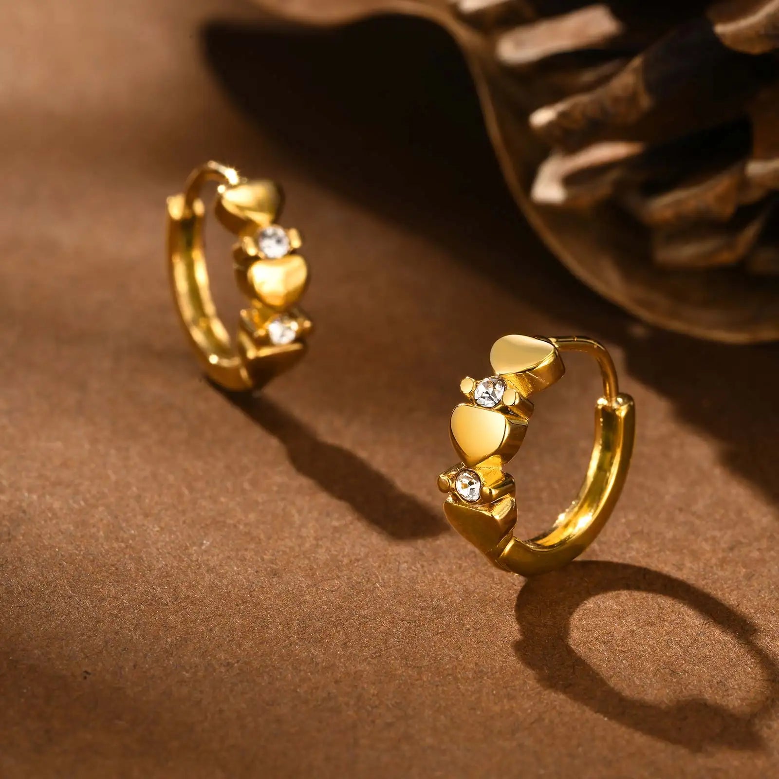 Heart-Shaped Zircon Earrings for Women | Stainless Steel Gold Hoop Earrings alternate view