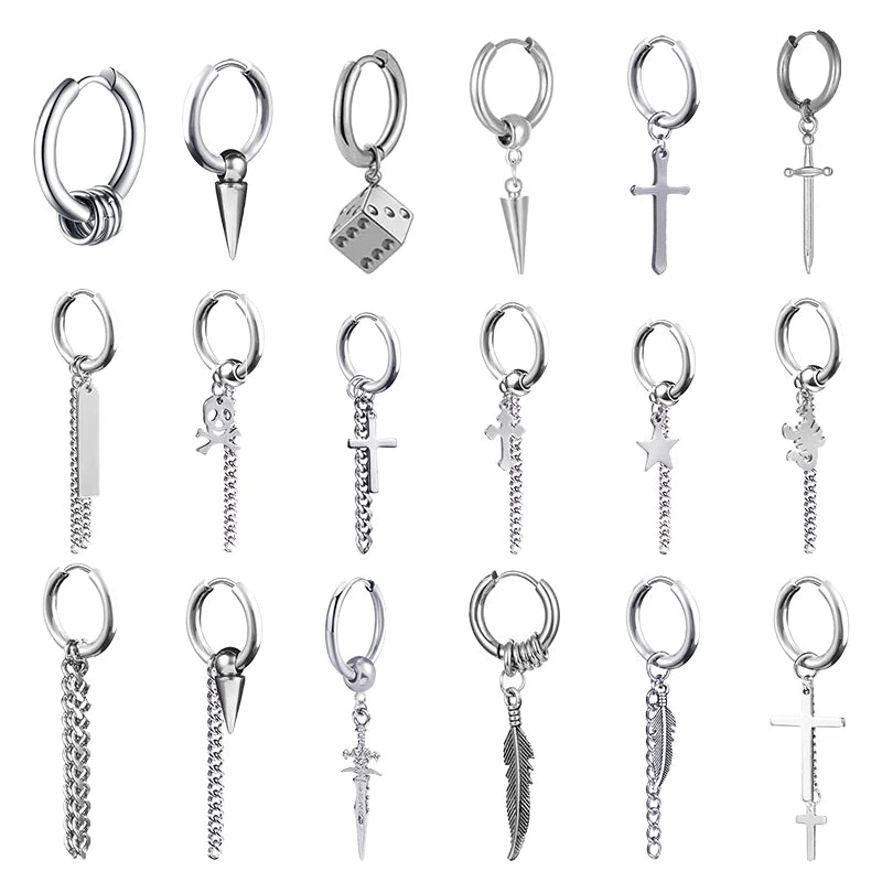 1 Pairs Fashion Punk Gothic Stainless Steel Drop Earrings Studs for Women Men Gothic Street Pop Hip