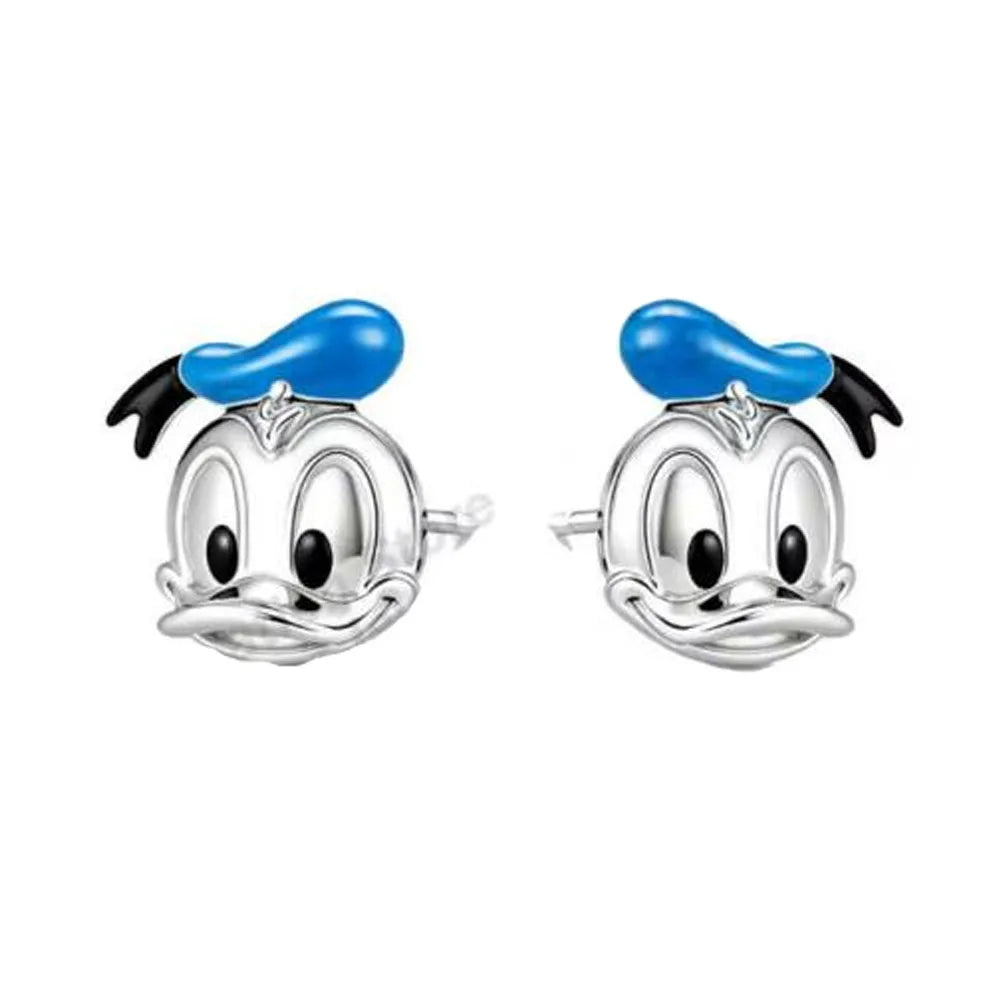 925 Silver Cartoon Duck and Teddy Bear Earrings | Cute Animal Stud Earrings for Women close-up view