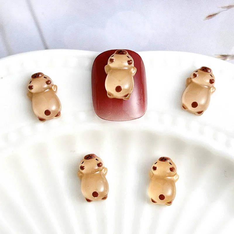 50Pcs Cartoon Cute Resin Capybara Nail Charms Creative Hamster Animal Nail Art Decoratio detail view