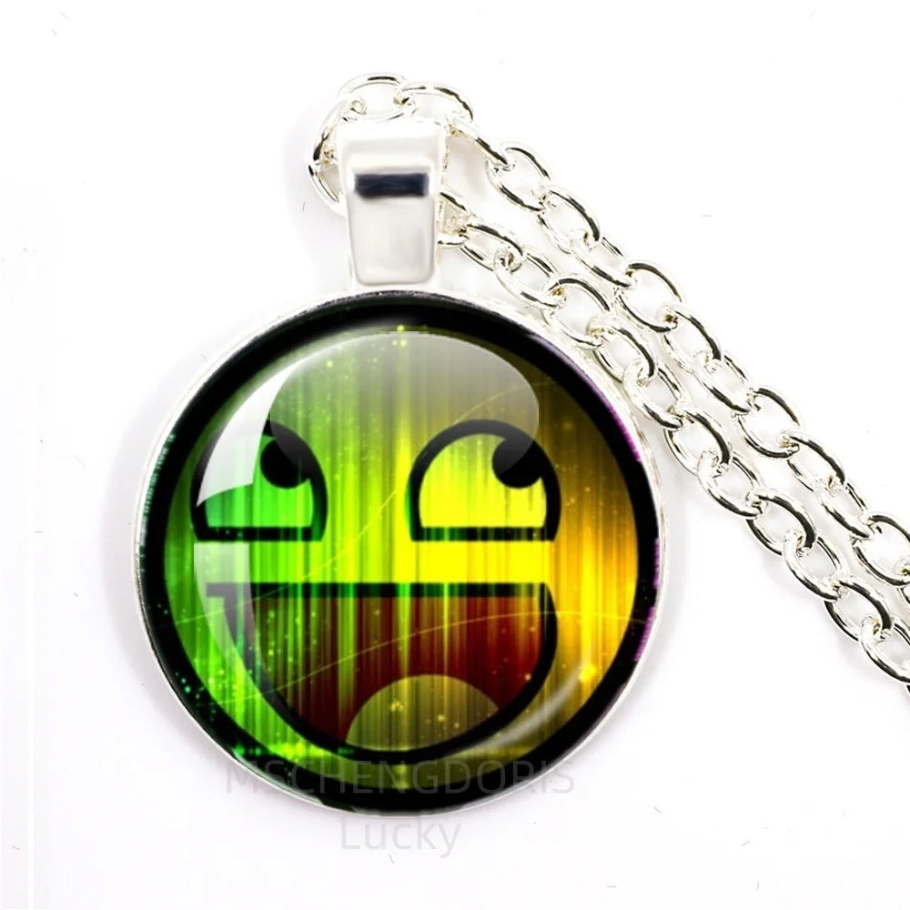 Funny Meme Cartoon Glass Pendant Necklace | Unisex Party Jewelry Gift close-up view