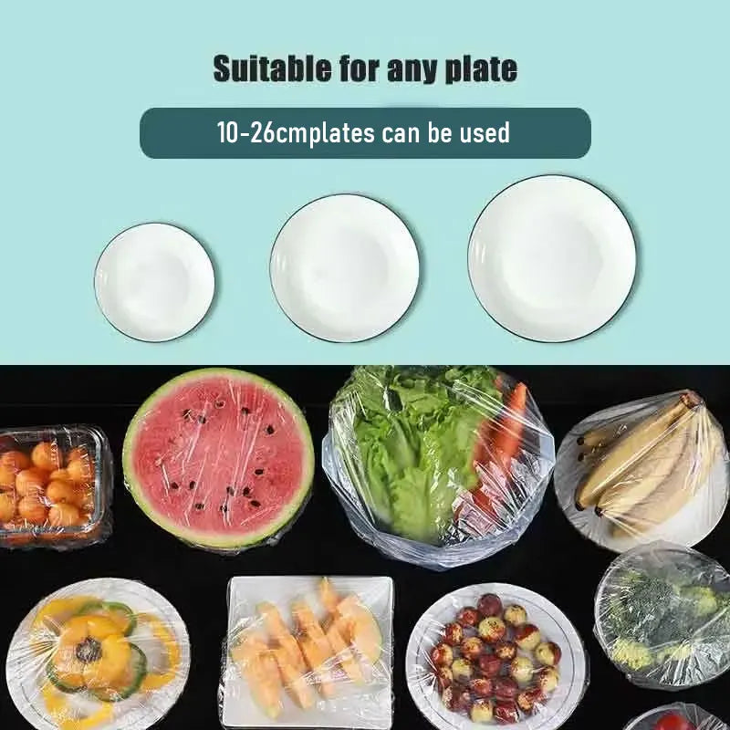 100 Pcs Elastic Food Covers, Disposable Plastic Bowl Lids for Fruit & Vegetable Storag close-up view