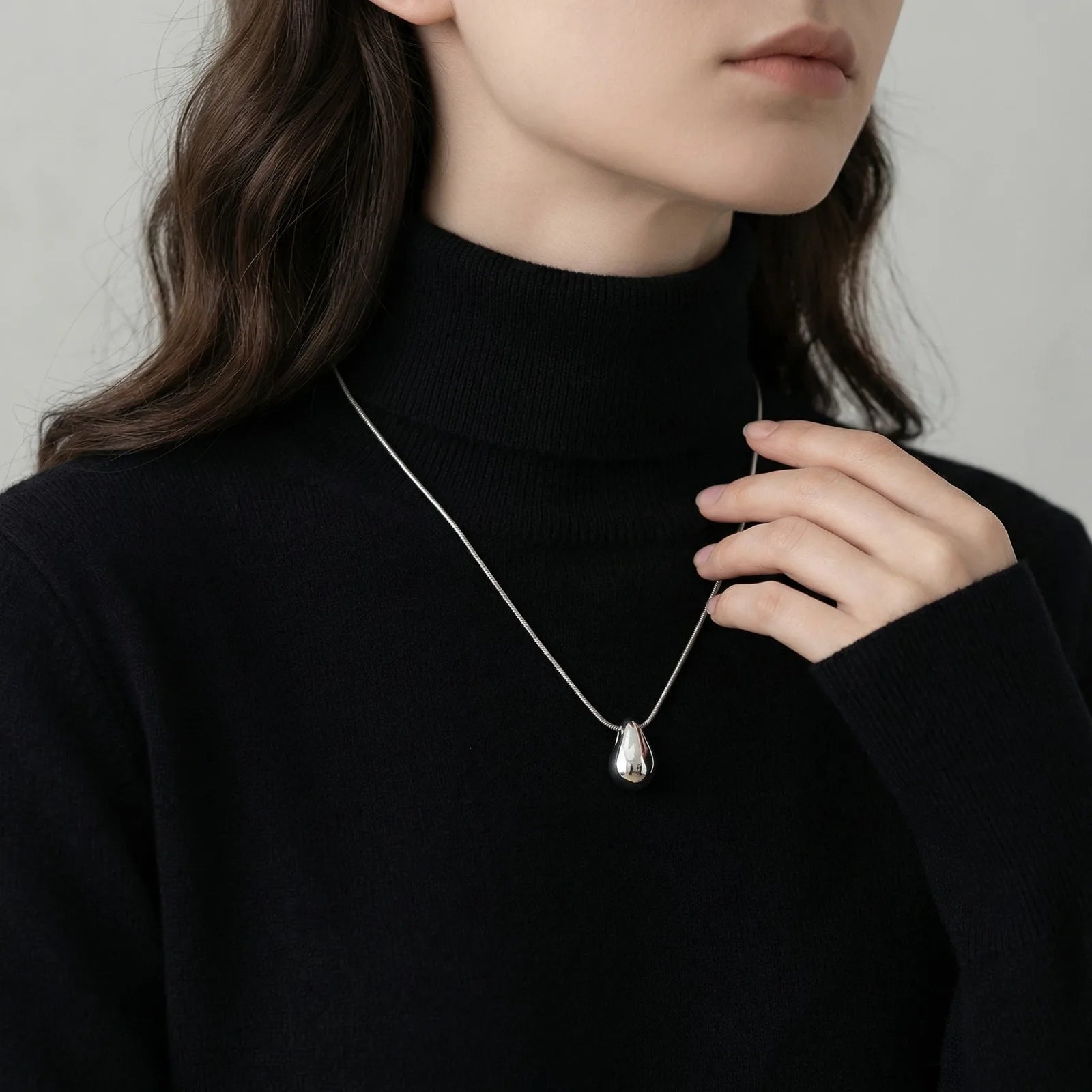 Fashion Waterdrop Pendant Necklace | Stainless Steel Snake Chain Jewelry Gift additional angle