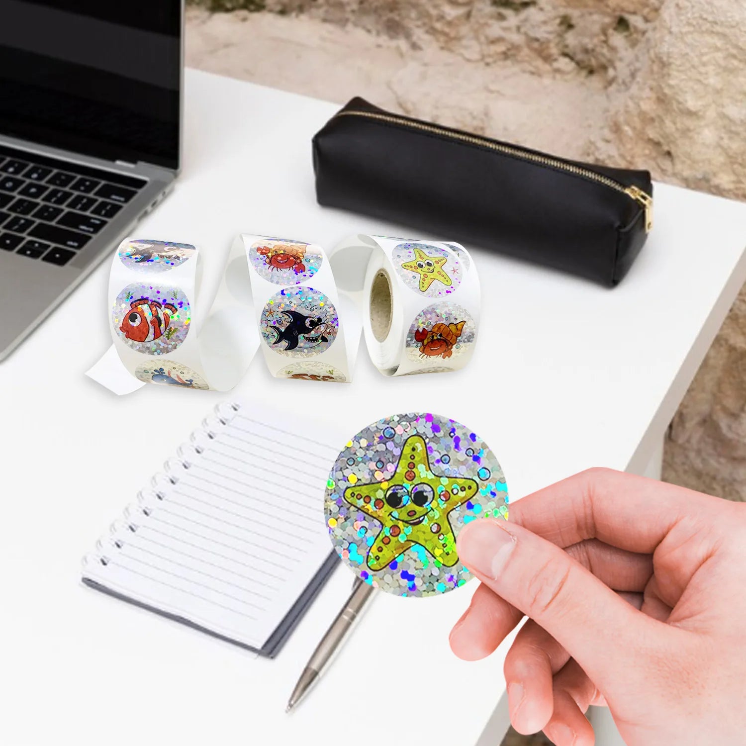 500pcs Rainbow Laser Marine Animal Stickers | DIY Scrapbooking Craft Stickers detail view