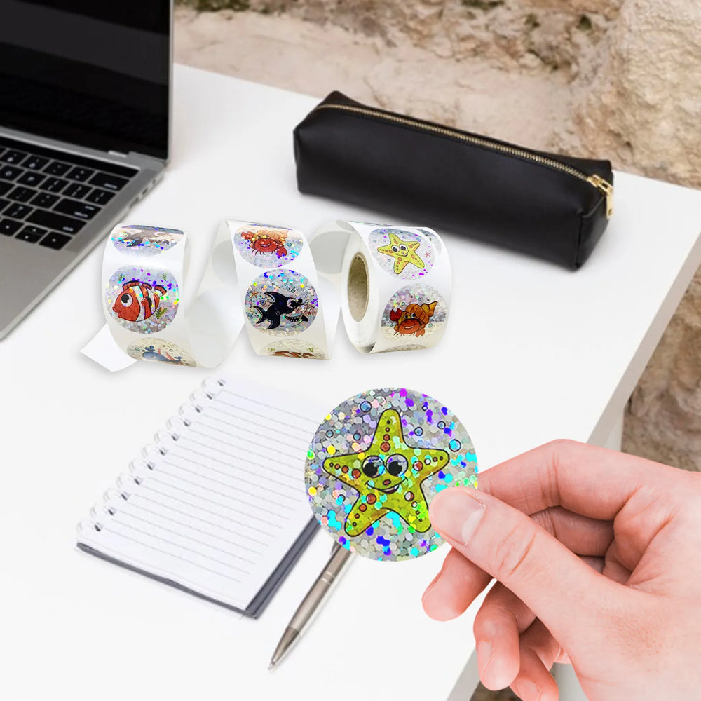500pcs Rainbow Laser Marine Animal Stickers | DIY Scrapbooking Craft Stickers detail view