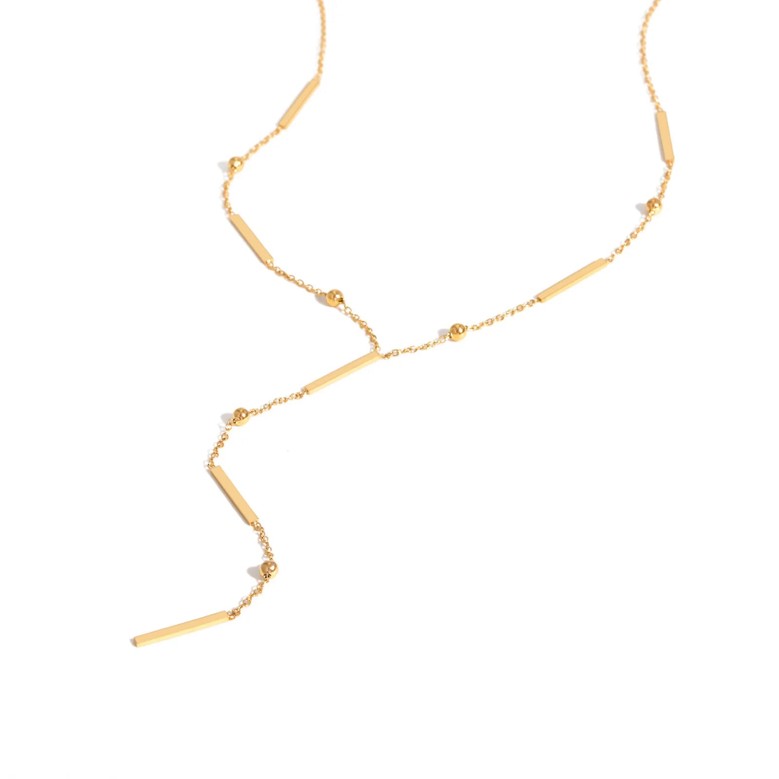 Beaded Long Chain Y Shape Necklace For Women, Minimalist Drop Bar Pendant Choker Neck alternate view
