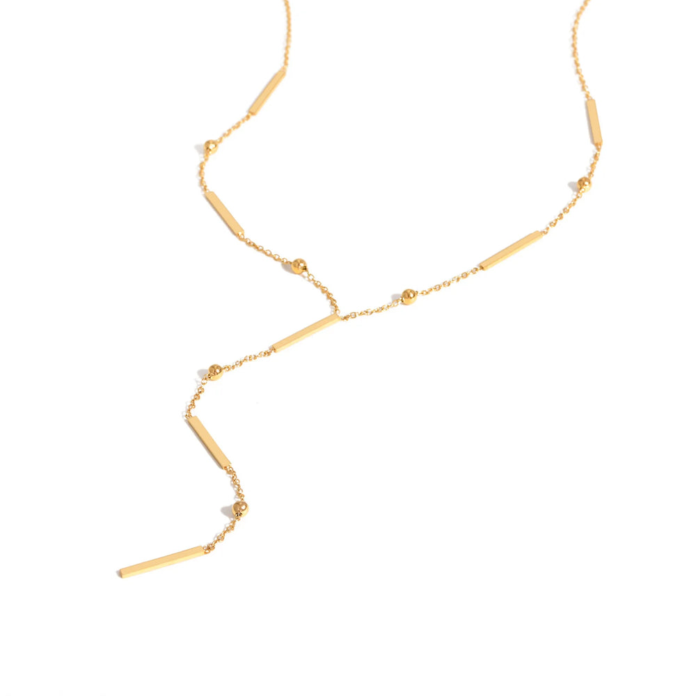 Beaded Long Chain Y Shape Necklace For Women, Minimalist Drop Bar Pendant Choker Neck alternate view