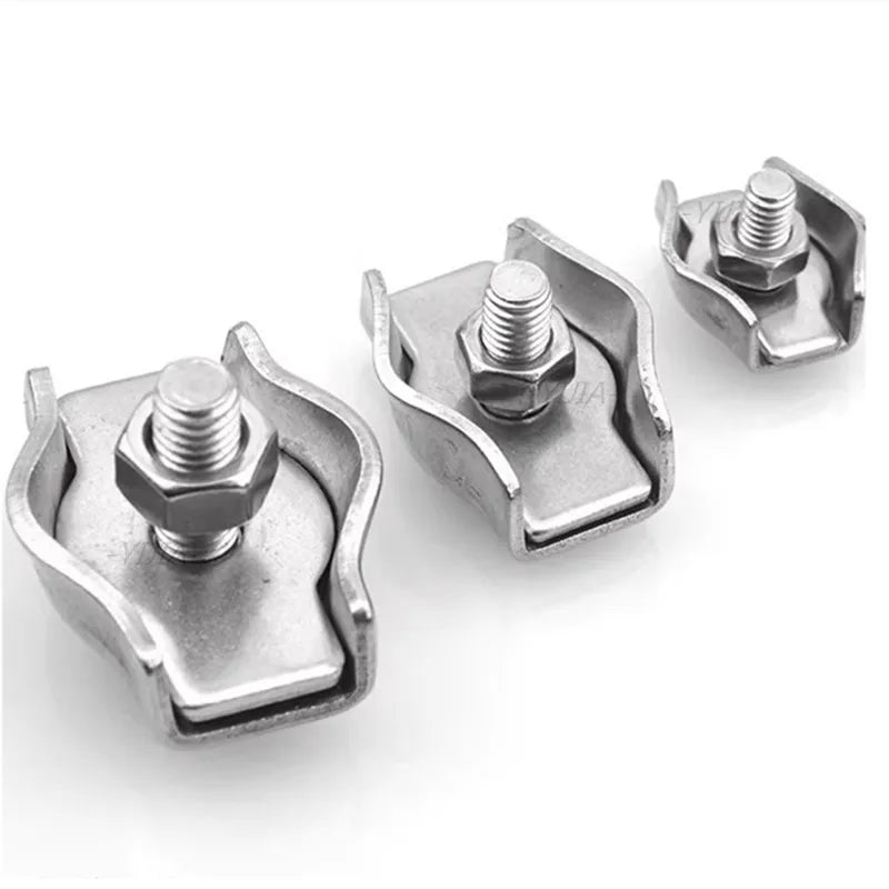 Waterproof Stainless Steel Wire Rope Clips | Single and Double Grips for M2-M6 Cable close-up view