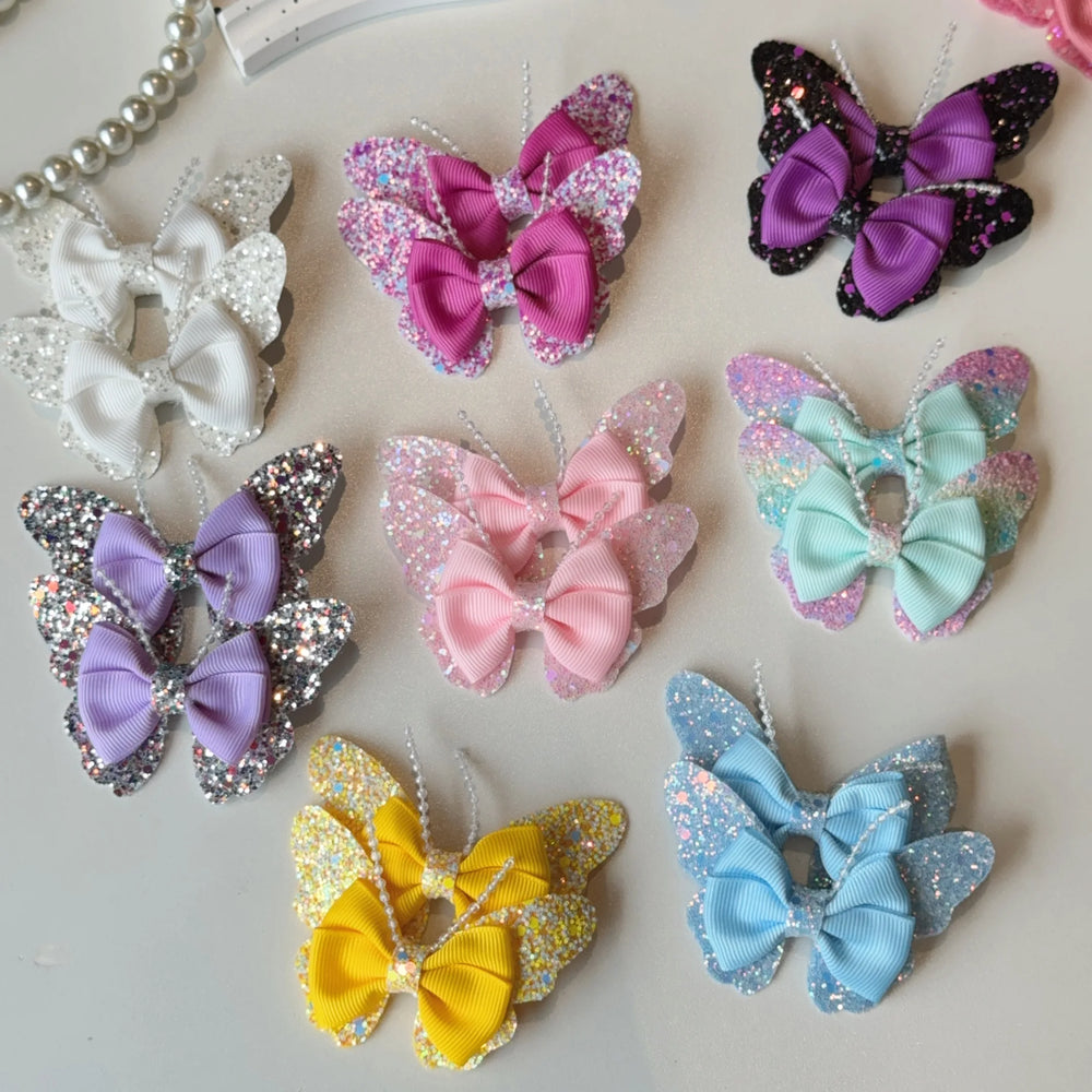 2 Pcs Fashion Rainbow Butterfly Hair Accessories Hair Clips Girls Sequin Hairpins Chi lifestyle view