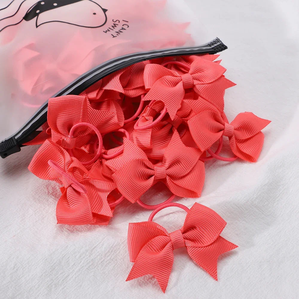 10Pcs/lot Grosgrain Ribbon Pigtail Hair Bows Elastic Hair Ties Hair Bands Holders Gir alternate view